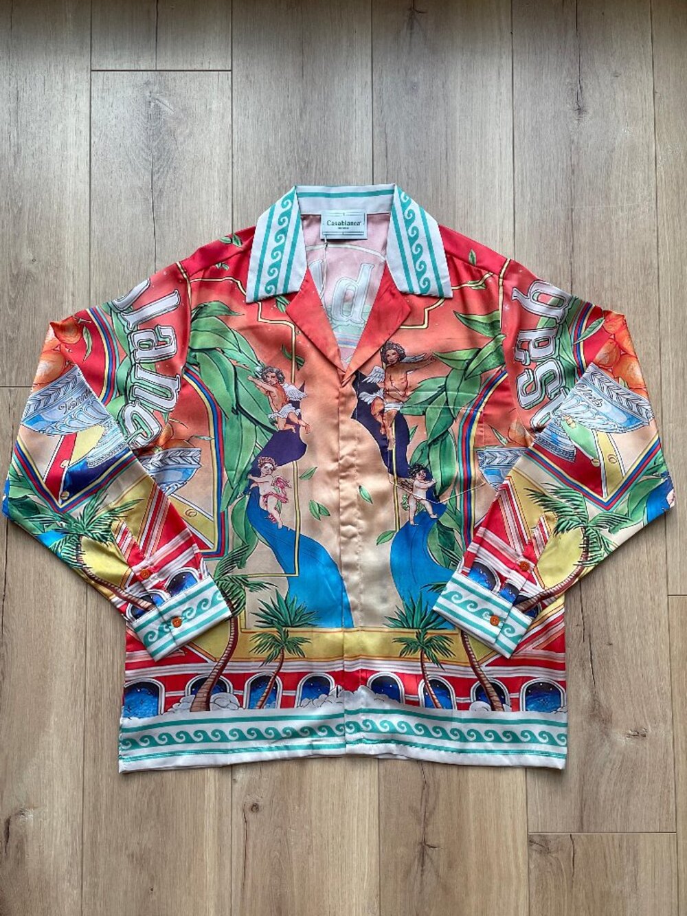 Casablanca Men's Silk Blend Printed Long Sleeve Shirt Multicolor Resort Luxury L